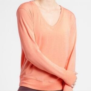 ATHLETA Sunrise V-Neck Sweatshirt Peach Orange Women’s Size Large